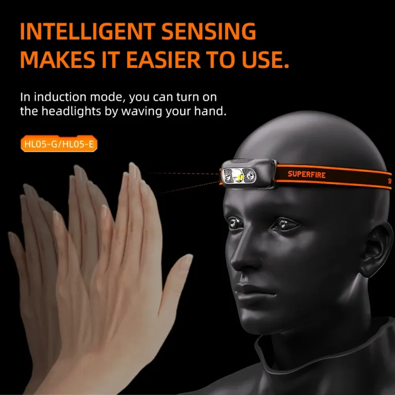 handsfree Sensor Superfire HL05G Reachargeable Headlamp With Motion Sensor for Fishing, Camping, Hiking